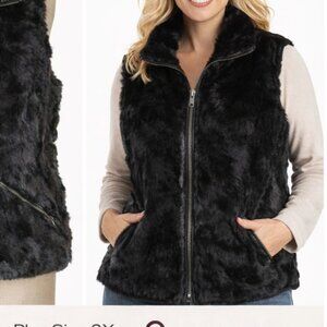 Jou Jou Black Faux Fur Zip Vest Size 2X Plush Winter Layer